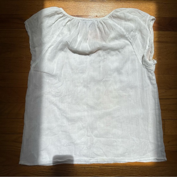 Madewell Cream Geometric Embroidered Short Sleeve Blouse With Tie Tassels Small - Picture 4 of 7